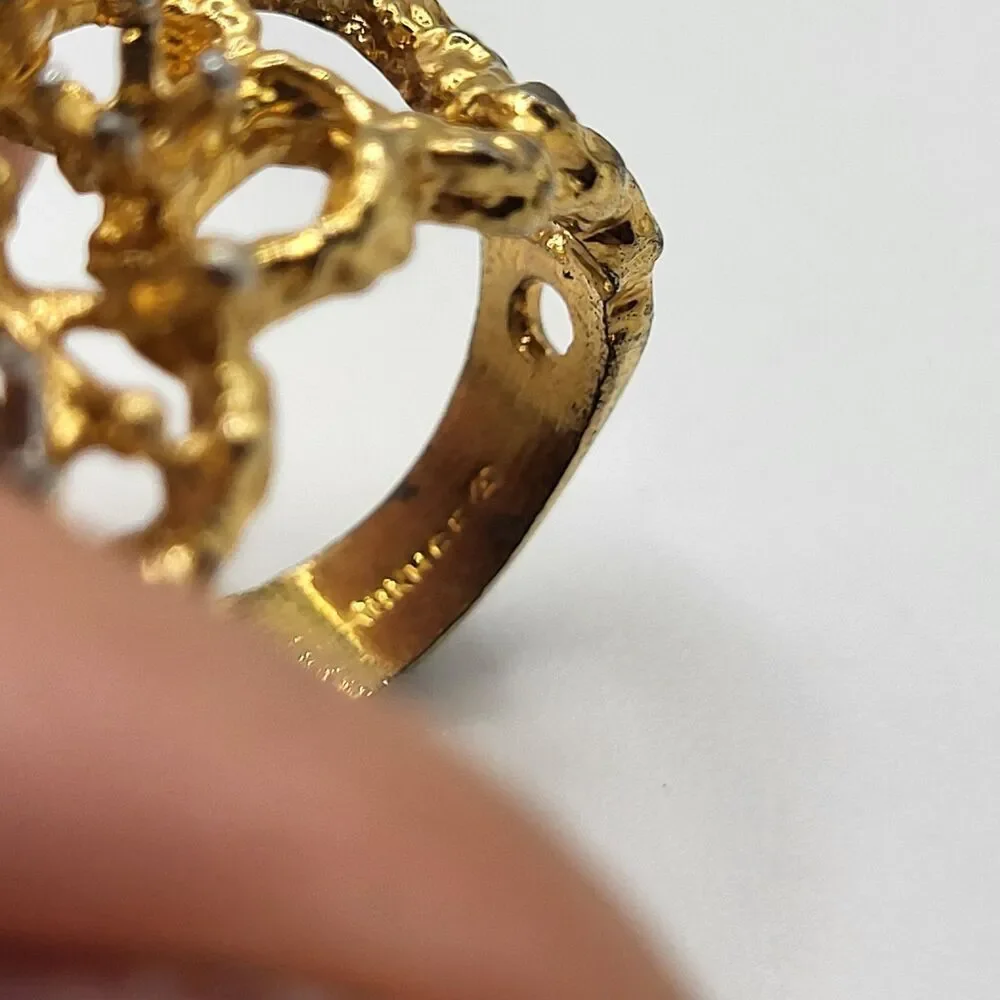 18K HGE Gold Modernist Brutalist Ring Coral Reef Texture Size 8